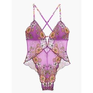 Savage X Fenty Juicy Purple Flower Poppy Print Mod Poppy Lace Teddy Lingerie
